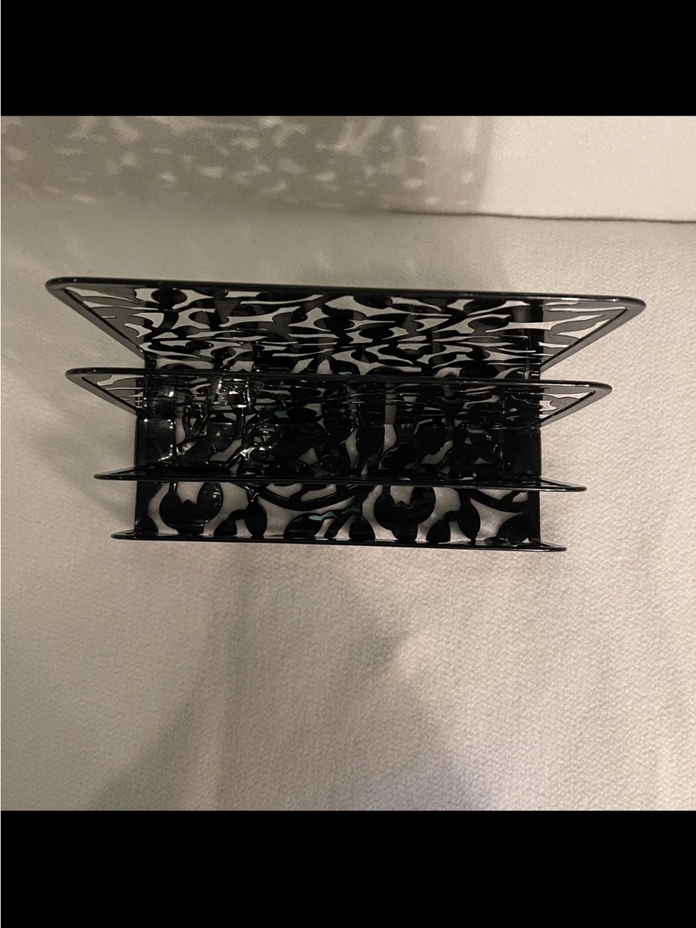 Source Unknown Black Metal Wall Organizer with Filigree Panels